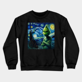 Whimsical Night: Mischievous Green Character - Starry Night Inspired Holiday Art Crewneck Sweatshirt